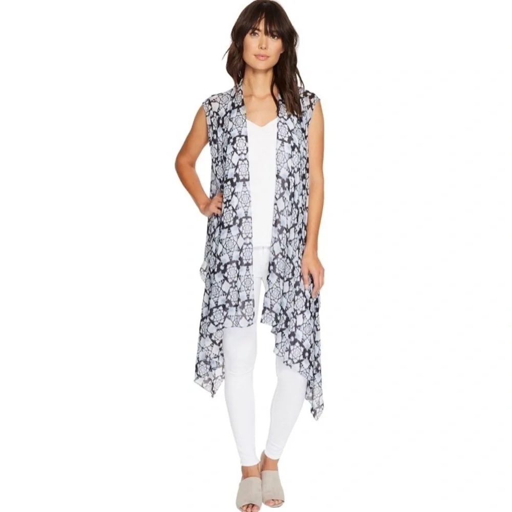 Nicole Miller Artelier La Plage Shibori Burst Viscose GGT Kimono Vest Coverup OS